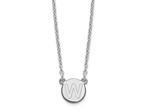 Rhodium Over Sterling Silver Tiny Circle Block Letter W Initial Necklace