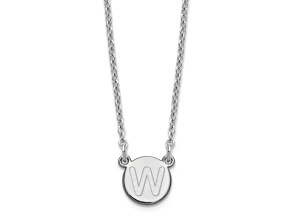 Rhodium Over Sterling Silver Tiny Circle Block Letter W Initial Necklace