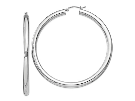 Sterling Silver Rhodium-plated 4mm Round Hoop Earrings