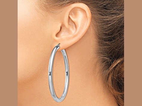 Sterling Silver Rhodium-plated 4mm Round Hoop Earrings