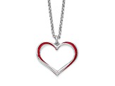 Sterling Silver Rhodium-plated Red Enamel Heart with 1-inch Extension Necklace