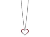 Sterling Silver Rhodium-plated Red Enamel Heart with 1-inch Extension Necklace