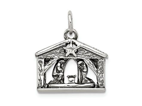 Sterling Silver Antiqued Manger Charm