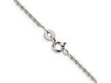 Rhodium Over Sterling Silver 1.3mm Loose Rope Chain with 2 Inch Extension Necklace