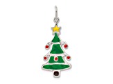 Sterling Silver Polished Enamel Christmas Tree Pendant