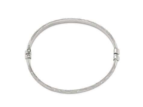 Sterling Silver Diamond-cut 7.5mm Bangle and 5mm Hoop Earring Set