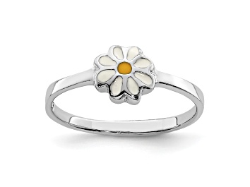 Picture of Rhodium Over Sterling Silver White and Yellow Enameled Daisy Children's Ring