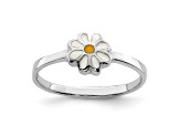 Rhodium Over Sterling Silver White and Yellow Enameled Daisy Children's Ring