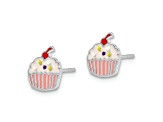 Rhodium Over Sterling Silver Enamel Cupcake Children's Post Earrings