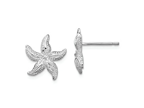 Rhodium Over Sterling Silver Polished Starfish Post Earrings