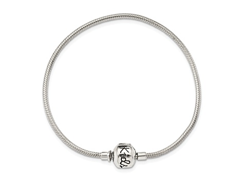 Sterling Silver Round Snake Chain Bracelet With Bead Clasp