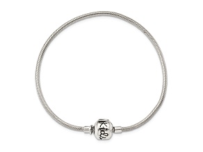 Sterling Silver Round Snake Chain Bracelet With Bead Clasp