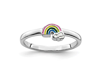 Picture of Rhodium Over Sterling Silver Multi-color Enameled Rainbow Children's Ring