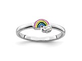 Rhodium Over Sterling Silver Multi-color Enameled Rainbow Children's Ring