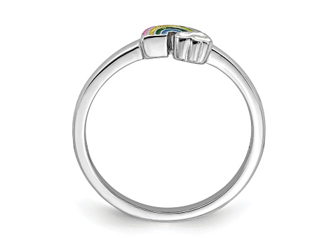 Rhodium Over Sterling Silver Multi-color Enameled Rainbow Children's Ring