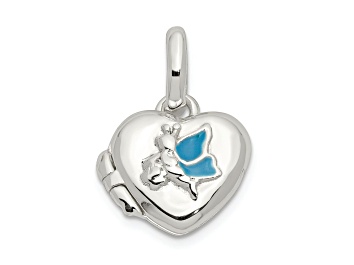 Picture of Sterling Silver Blue Enamel Butterfly Heart Locket