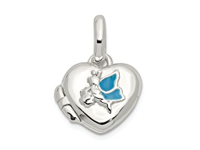 Sterling Silver Blue Enamel Butterfly Heart Locket