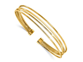 18K Yellow Gold Over Sterling Silver Polished and Textured 11.5mm Cuff Bracelet