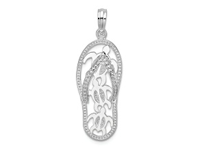 Rhodium Over Sterling Silver 3D Cut-out Turtles Flip-flop Pendant