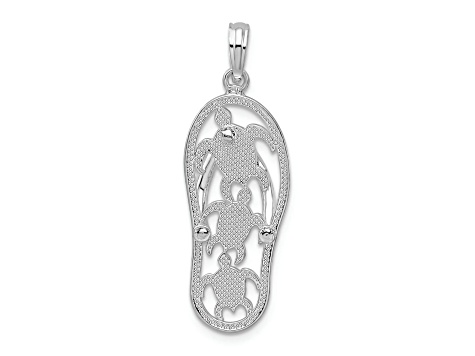 Rhodium Over Sterling Silver 3D Cut-out Turtles Flip-flop Pendant