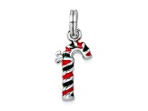 Rhodium Over Sterling Silver Enamel Large Candy Cane Charm