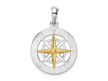 Picture of Rhodium Over Sterling Silver Small Compass with 14k Yellow Gold Needle Pendant