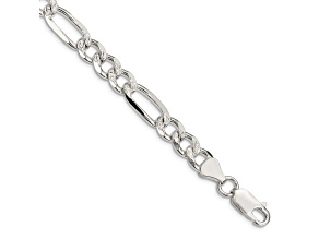 Sterling Silver 7.25mm Pavé Flat Figaro Chain Bracelet