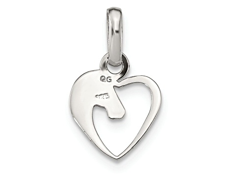 Rhodium Over Sterling Silver Open Heart Horse Head Pendant