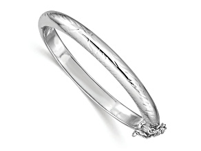 Rhodium Over Sterling Silver Polished and Diamond-cut 5mm with Safety Hinged Children's Bangle