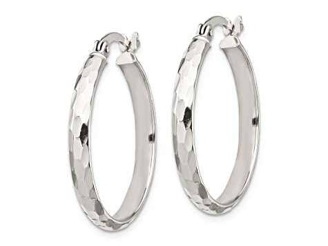 Sterling Silver Diamond-cut 4mm Bangle and 3mm Hoop Earring Set