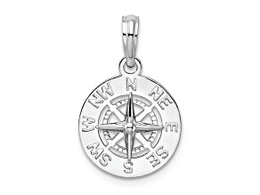Rhodium Over Sterling Silver Polished Mini Compass Pendant