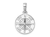 Rhodium Over Sterling Silver Polished Mini Compass Pendant