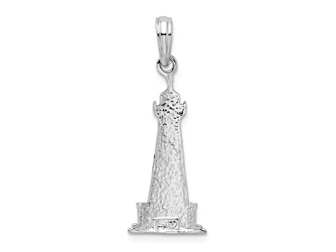 Rhodium Over Sterling Silver Enameled Cape Hatteras Lighthouse Pendant