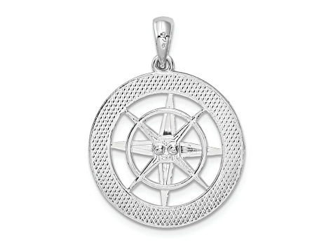 Rhodium Over Sterling Silver Polished Nautical Compass Pendant