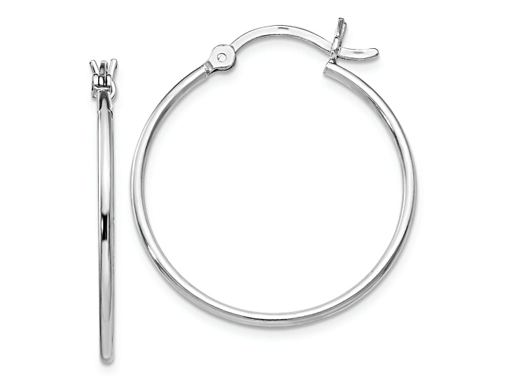 Rhodium Over Sterling Silver 1 1/16" Polished Hinged Hoop Earrings