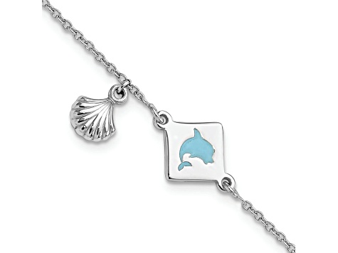 Sterling Silver Polished Enameled Dolphin Seashell Children's 6in Bracelet