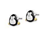 Rhodium Over Sterling Silver Enamel Penguin Child's Post Earrings
