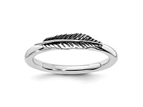 Sterling Silver Stackable Expressions Antiqued Feather Ring
