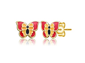 14K Gold Plated over Sterling Silver with Colored Enamel Butterfly Stud Earrings for Kids