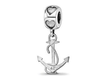 Picture of Rhodium Over Sterling Silver LogoArt Delta Gamma Anchor on Heart Bead