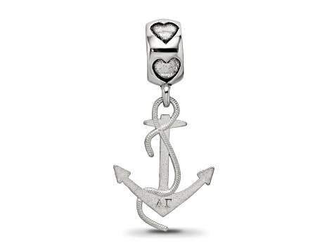 Rhodium Over Sterling Silver LogoArt Delta Gamma Anchor on Heart Bead