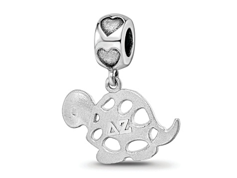 Rhodium Over Sterling Silver LogoArt Delta Zeta Turtle on Heart Bead
