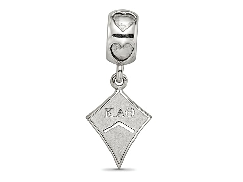 Rhodium Over Sterling Silver LogoArt Kappa Alpha Theta Kite Heart Bead