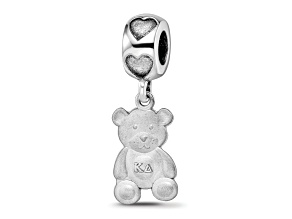 Rhodium Over Sterling Silver LogoArt Kappa Delta Teddy Bear Heart Bead