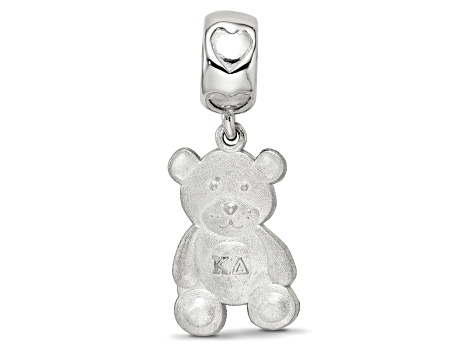 Rhodium Over Sterling Silver LogoArt Kappa Delta Teddy Bear Heart Bead