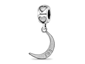 Rhodium Over Sterling Silver LogoArt Gamma Phi Beta Crescent Moon Heart Bead