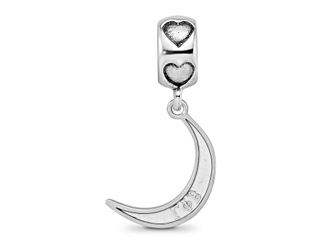 Rhodium Over Sterling Silver LogoArt Gamma Phi Beta Crescent Moon Heart Bead