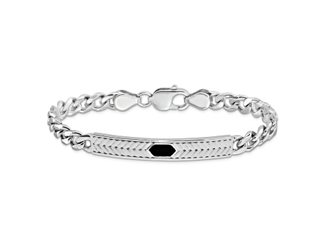 Rhodium Over Sterling Silver Enameled Bar Men's 8 Inch Bracelet