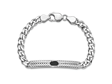 Rhodium Over Sterling Silver Enameled Bar Men's 8 Inch Bracelet