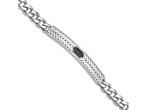 Rhodium Over Sterling Silver Enameled Bar Men's 8 Inch Bracelet
